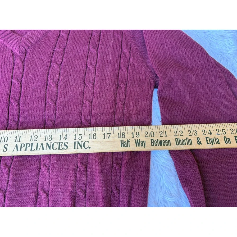 Vintage Mens Large Burgundy Cable Knit V-Neck Sweater Maroon Sears